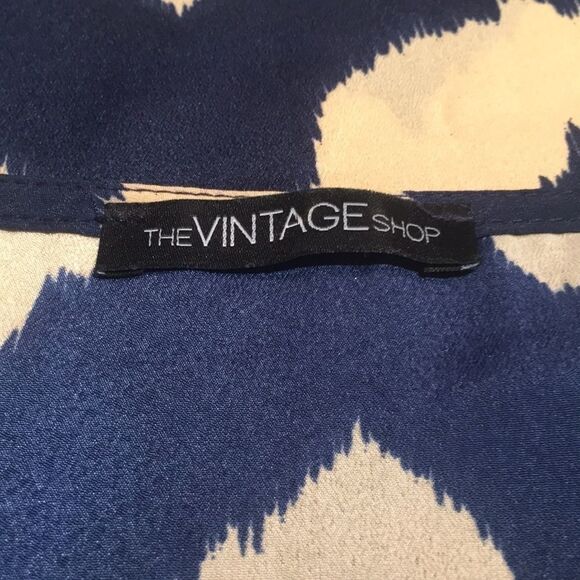 Vintage Shop Beige and Blue Dress - Size Large - Picture 10 of 11